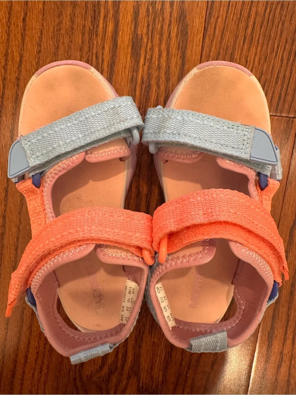 Merrell Coral and Light Blue Kids Hook-and-Loop Sandals